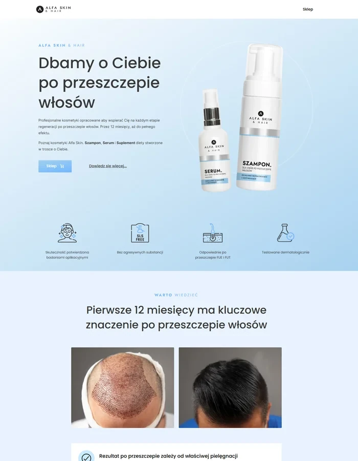 Podgląd strony marki z branży pielęgnacji włosów